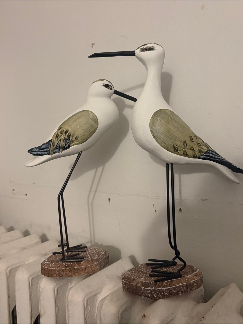 Pair of Decorative Wooden Hand-Painted Coastal Shorebird Figurines - Set of 2